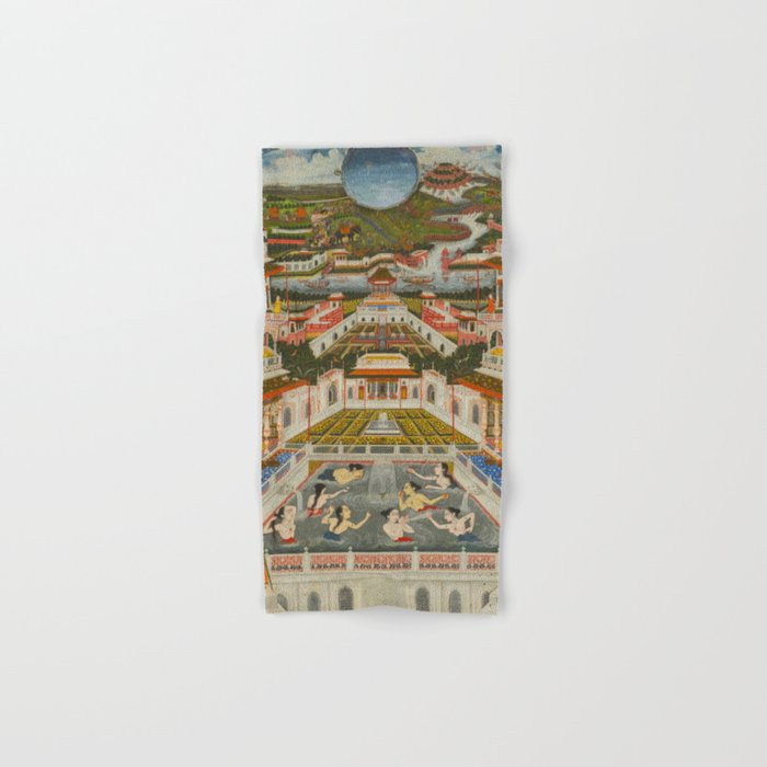 Women bathing before an architectural panorama c. 1765 Fayzullah (Indian, active c. 1730-1765) India, Lucknow, Mughal Indian Miniature Painting  Bath Towel Gallery Image 1