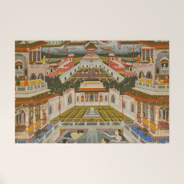 Women bathing before an architectural panorama c. 1765 Fayzullah (Indian, active c. 1730-1765) India, Lucknow, Mughal Indian Miniature Painting  Welcome Mat Gallery Image 1