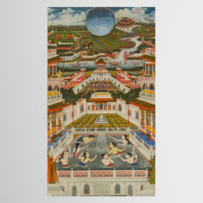 Women bathing before an architectural panorama c. 1765 Fayzullah (Indian, active c. 1730-1765) India, Lucknow, Mughal Indian Miniature Painting  Tablecloth Gallery Image 2
