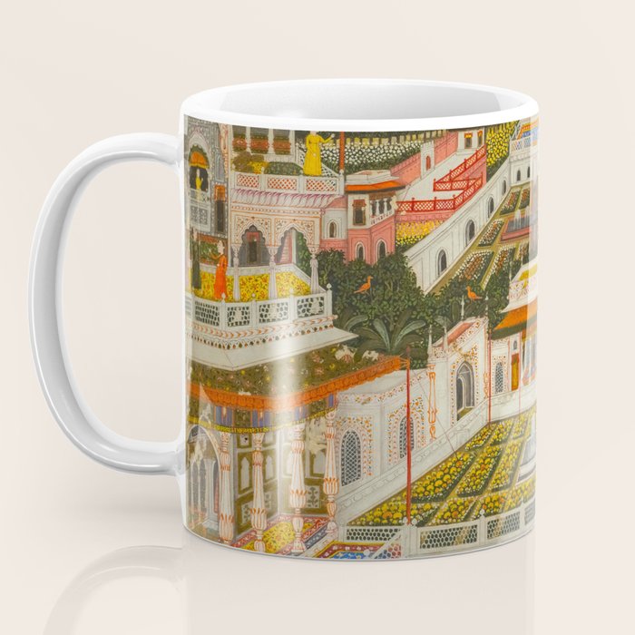 Women bathing before an architectural panorama c. 1765 Fayzullah (Indian, active c. 1730-1765) India, Lucknow, Mughal Indian Miniature Painting  Coffee Mug Gallery Image 3