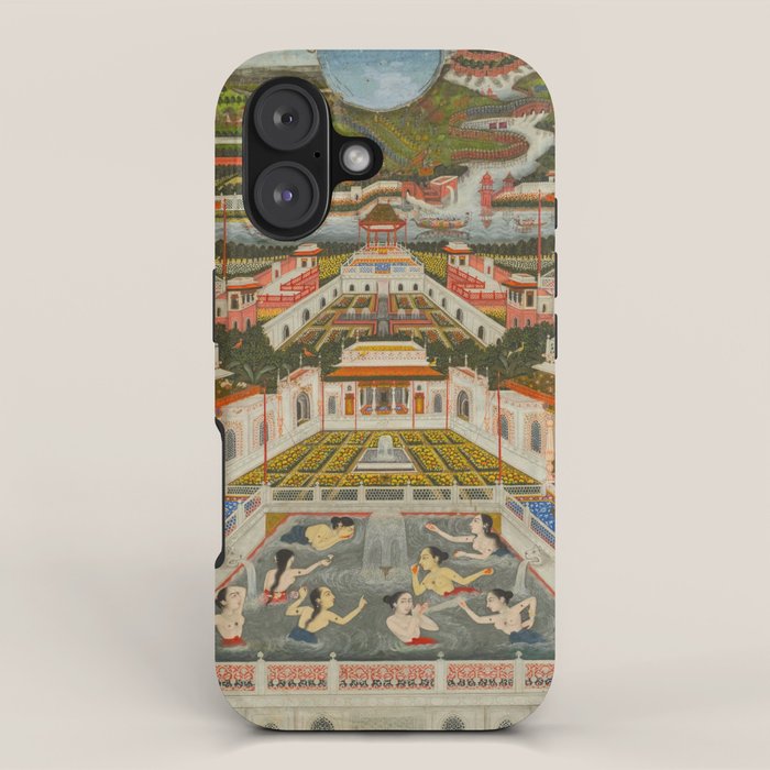 Women bathing before an architectural panorama c. 1765 Fayzullah (Indian, active c. 1730-1765) India, Lucknow, Mughal Indian Miniature Painting  iPhone Case Gallery Image 1