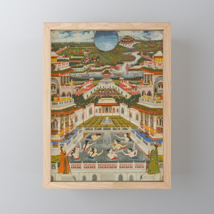 Women bathing before an architectural panorama c. 1765 Fayzullah (Indian, active c. 1730-1765) India, Lucknow, Mughal Indian Miniature Painting  Mini Art Print Gallery Image 1