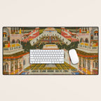 Women bathing before an architectural panorama c. 1765 Fayzullah (Indian, active c. 1730-1765) India, Lucknow, Mughal Indian Miniature Painting  Desk Mat Gallery Image 1