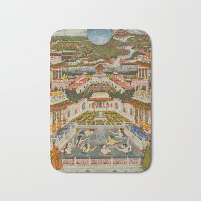 Women bathing before an architectural panorama c. 1765 Fayzullah (Indian, active c. 1730-1765) India, Lucknow, Mughal Indian Miniature Painting  Bath Mat Gallery Image 1