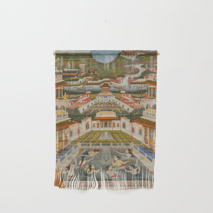 Women bathing before an architectural panorama c. 1765 Fayzullah (Indian, active c. 1730-1765) India, Lucknow, Mughal Indian Miniature Painting  Wall Hanging Gallery Image 1