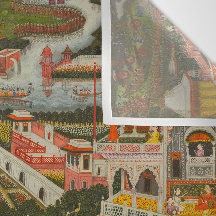 Women bathing before an architectural panorama c. 1765 Fayzullah (Indian, active c. 1730-1765) India, Lucknow, Mughal Indian Miniature Painting  Wall Tapestry Gallery Image 3