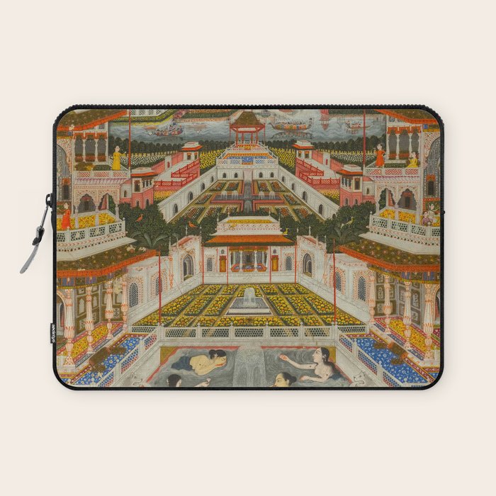 Women bathing before an architectural panorama c. 1765 Fayzullah (Indian, active c. 1730-1765) India, Lucknow, Mughal Indian Miniature Painting  Laptop Sleeve Gallery Image 1