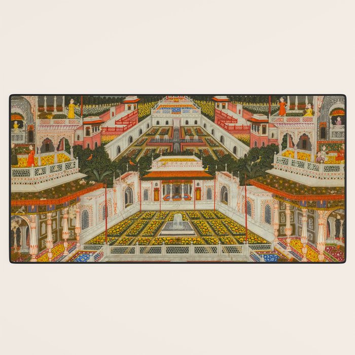 Women bathing before an architectural panorama c. 1765 Fayzullah (Indian, active c. 1730-1765) India, Lucknow, Mughal Indian Miniature Painting  Desk Mat Gallery Image 3