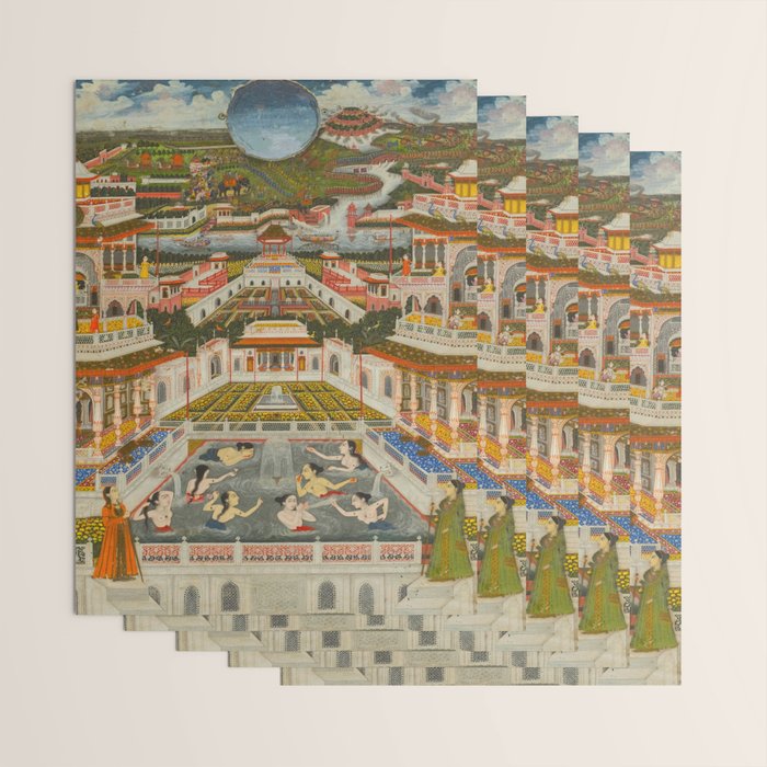 Women bathing before an architectural panorama c. 1765 Fayzullah (Indian, active c. 1730-1765) India, Lucknow, Mughal Indian Miniature Painting  Wrapping Paper Gallery Image 3