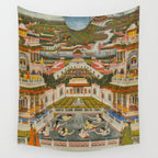 Women bathing before an architectural panorama c. 1765 Fayzullah (Indian, active c. 1730-1765) India, Lucknow, Mughal Indian Miniature Painting  Wall Tapestry Gallery Image 4