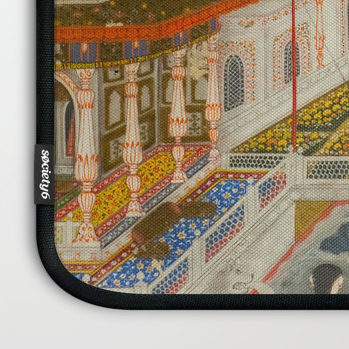 Women bathing before an architectural panorama c. 1765 Fayzullah (Indian, active c. 1730-1765) India, Lucknow, Mughal Indian Miniature Painting  Laptop Sleeve Gallery Image 3