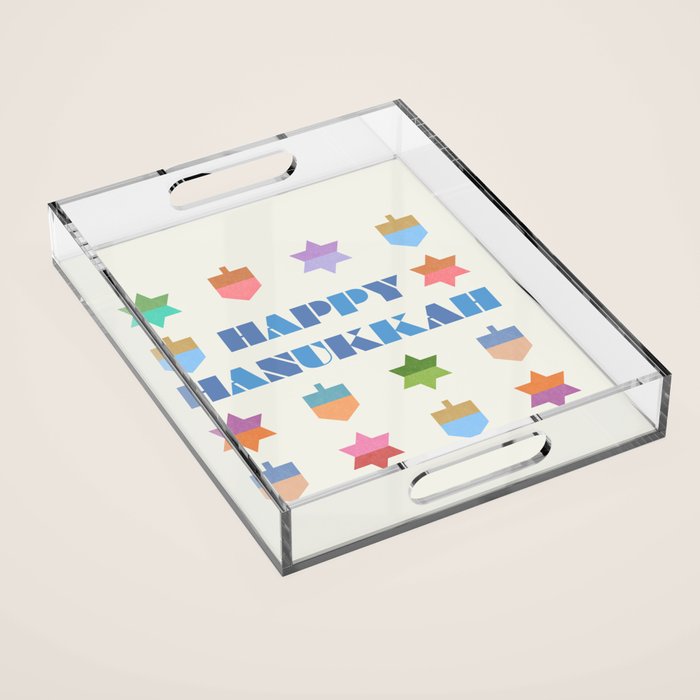 Happy Hanukkah | Dreidels & Star Pattern Acrylic Tray Gallery Image 1