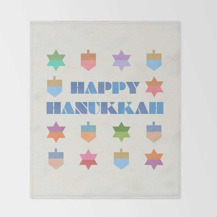 Happy Hanukkah | Dreidels & Star Pattern Throw Blanket Gallery Image 2