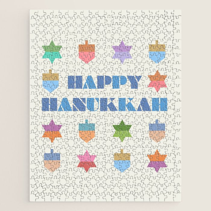 Happy Hanukkah | Dreidels & Star Pattern Jigsaw Puzzle Gallery Image 1