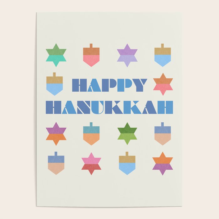 Happy Hanukkah | Dreidels & Star Pattern Poster Gallery Image 4