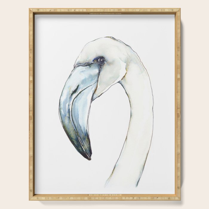 Flamingo Portrait in Blue and Ivory Serving Tray Gallery Image 1