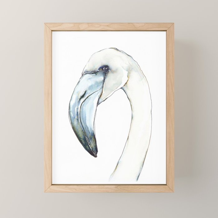 Flamingo Portrait in Blue and Ivory Mini Art Print