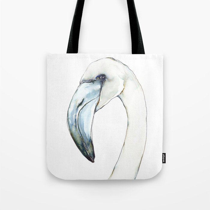 Flamingo Portrait in Blue and Ivory Tote Bag