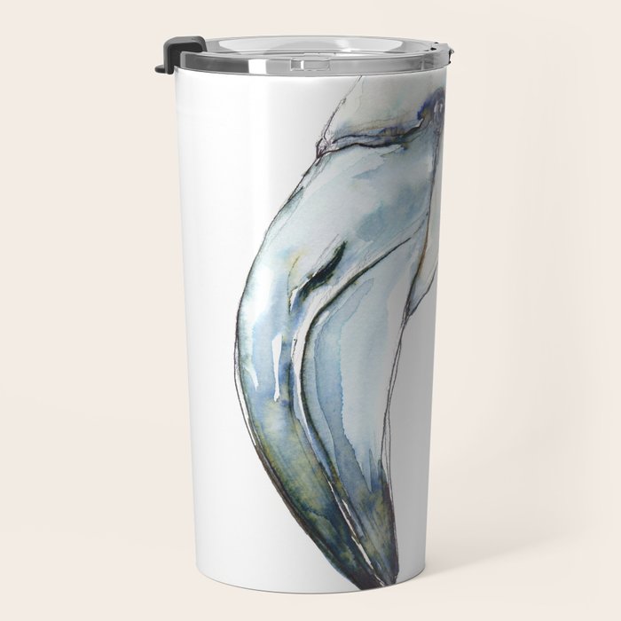 Flamingo Portrait in Blue and Ivory Travel Mug Gallery Image 3