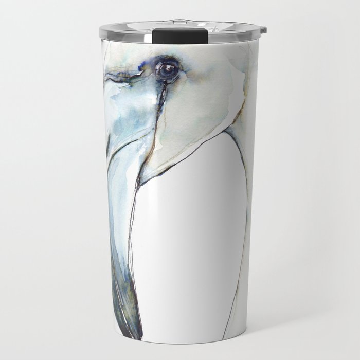 Flamingo Portrait in Blue and Ivory Travel Mug