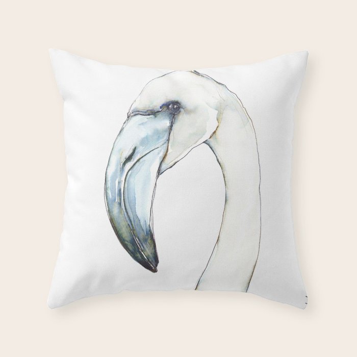 Flamingo Portrait in Blue and Ivory Throw Pillow Gallery Image 1