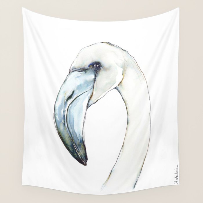Flamingo Portrait in Blue and Ivory Wall Tapestry Gallery Image 4