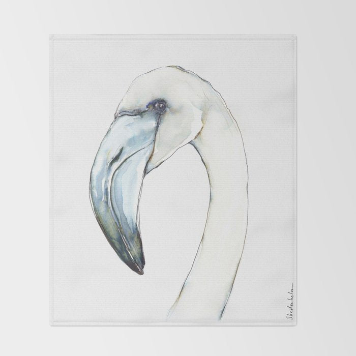 Flamingo Portrait in Blue and Ivory Throw Blanket Gallery Image 2
