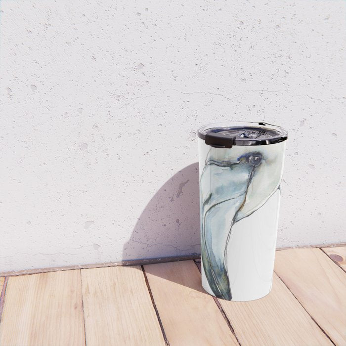 Flamingo Portrait in Blue and Ivory Travel Mug Gallery Image 4