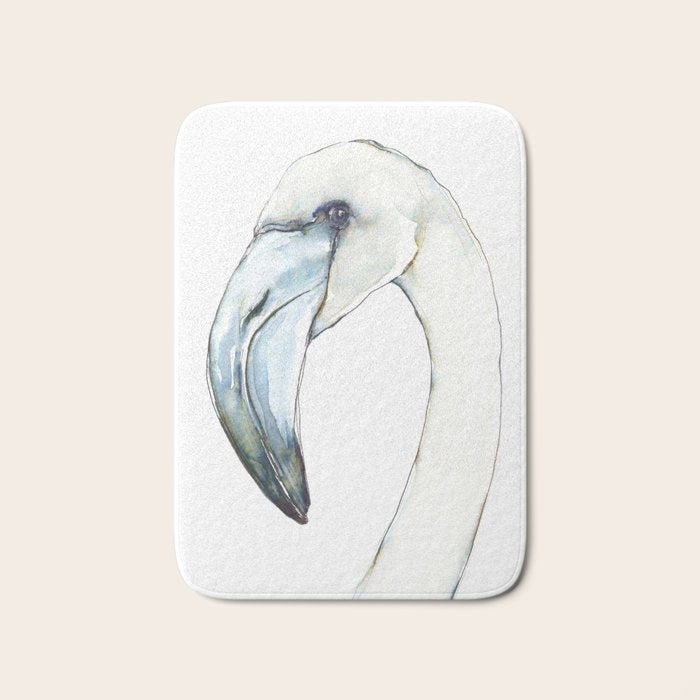 Flamingo Portrait in Blue and Ivory Bath Mat Gallery Image 1