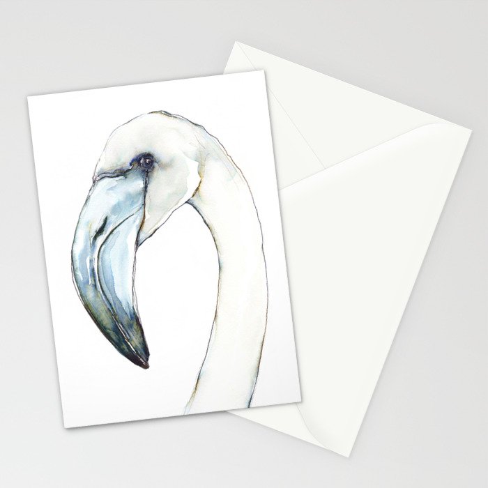 Flamingo Portrait in Blue and Ivory Stationery Card Gallery Image 2