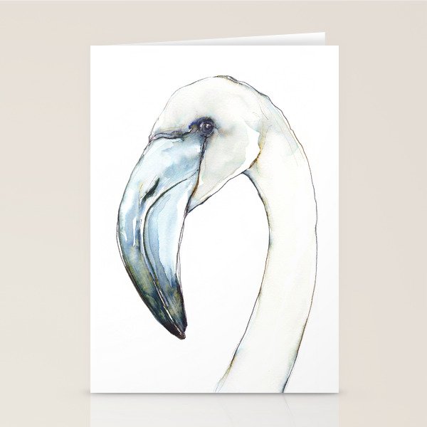 Flamingo Portrait in Blue and Ivory Stationery Card Gallery Image 1