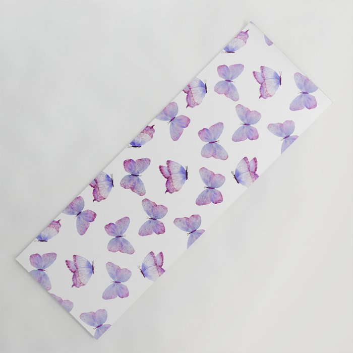 Lavender Purple Watercolor Hand Painted Butterfly Yoga Mat Gallery Image 1