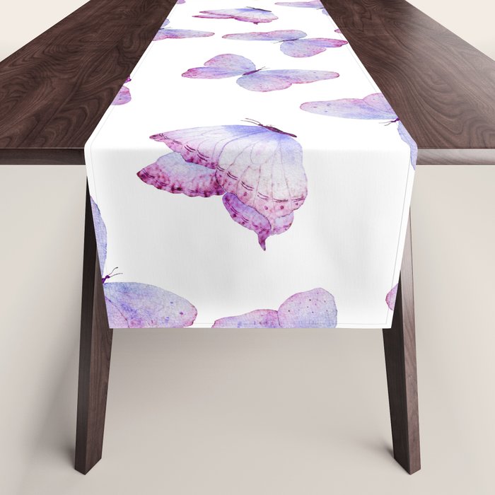 Lavender Purple Watercolor Hand Painted Butterfly Table Runner