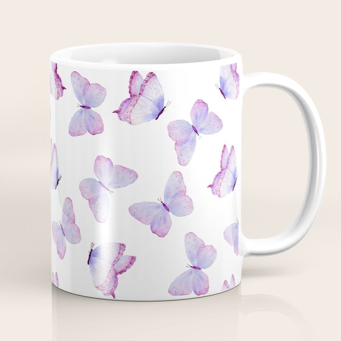 Lavender Purple Watercolor Hand Painted Butterfly Coffee Mug Gallery Image 1