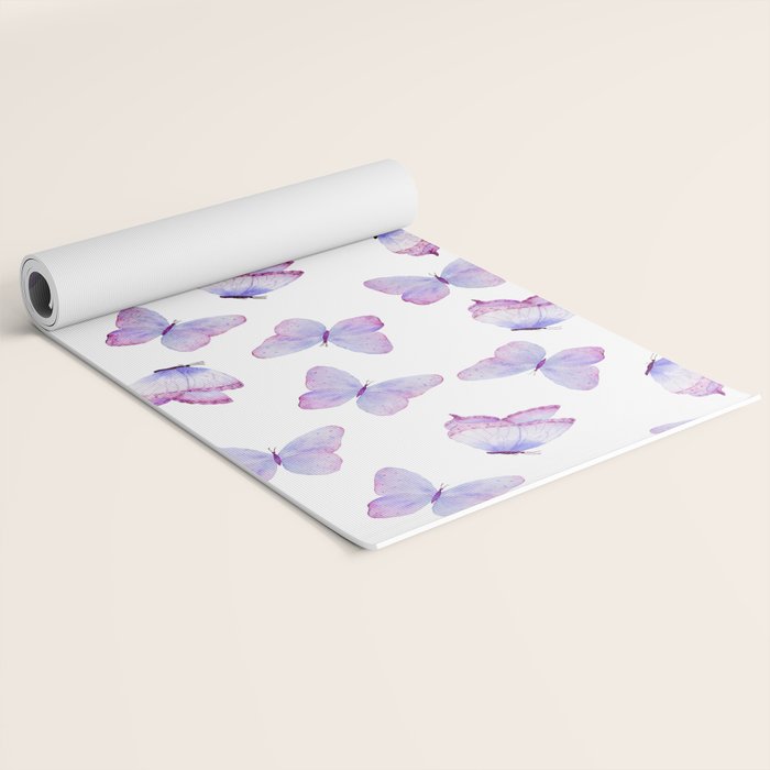 Lavender Purple Watercolor Hand Painted Butterfly Yoga Mat Gallery Image 2