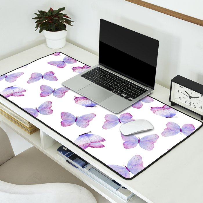 Lavender Purple Watercolor Hand Painted Butterfly Desk Mat Gallery Image 2