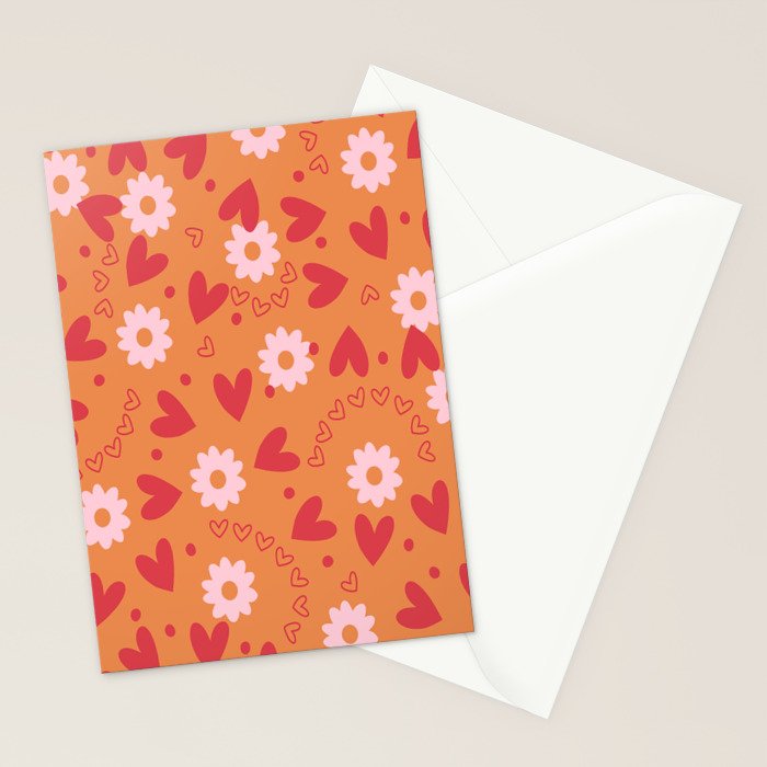 Hearts and Flowers on Orange Stationery Card Gallery Image 2