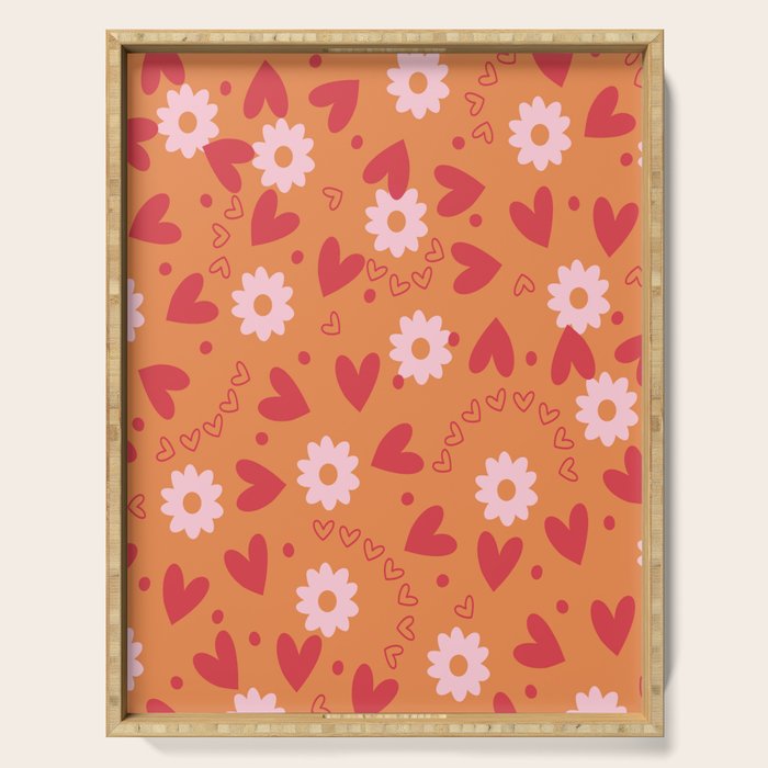 Hearts and Flowers on Orange Serving Tray Gallery Image 1