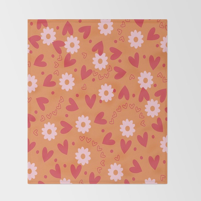 Hearts and Flowers on Orange Throw Blanket Gallery Image 2