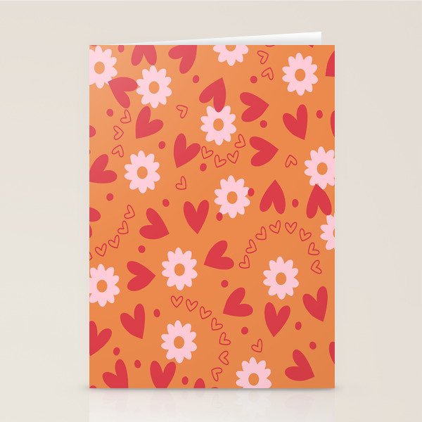 Hearts and Flowers on Orange Stationery Card Gallery Image 2