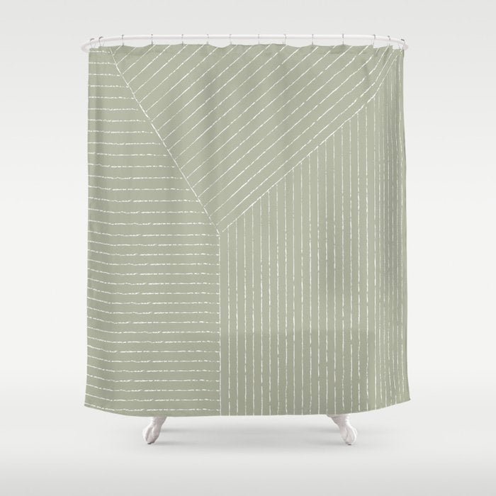Lines (Linen Sage) Shower Curtain Gallery Image 1