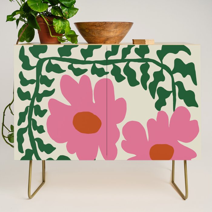Fun Fern and pink poppy  Credenza Gallery Image 1