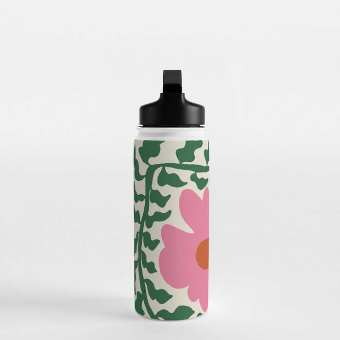 Fun Fern and pink poppy  Water Bottle Gallery Image 3