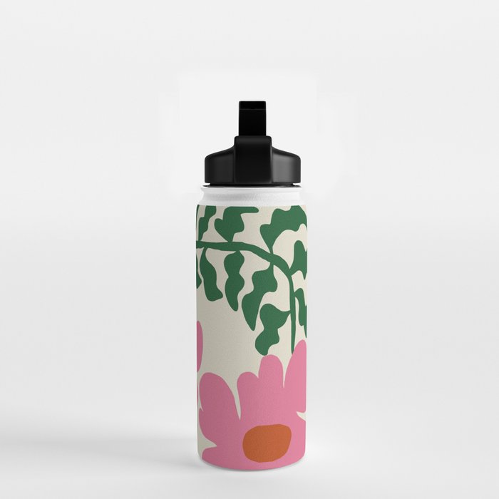 Fun Fern and pink poppy  Water Bottle Gallery Image 2
