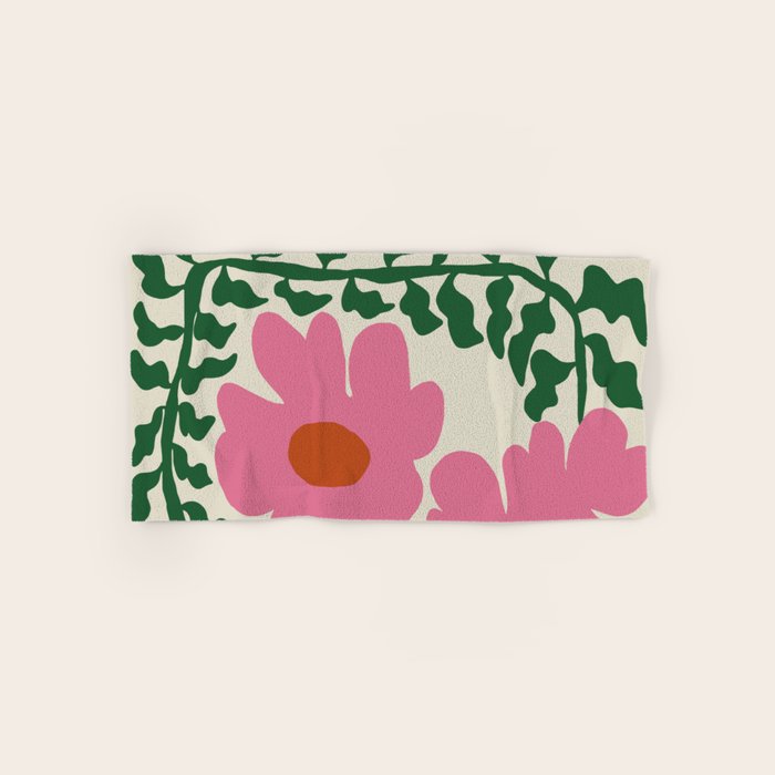 Fun Fern and pink poppy  Bath Towel Gallery Image 1