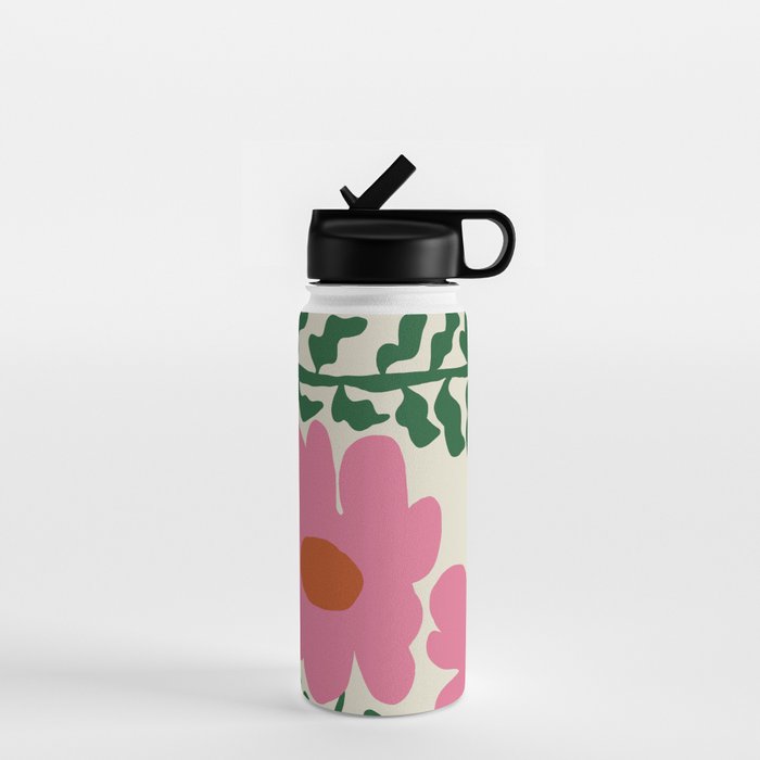 Fun Fern and pink poppy  Water Bottle Gallery Image 1