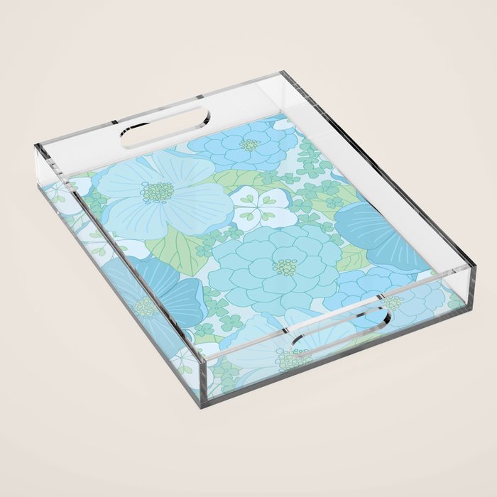Light Blue Pastel Vintage Floral Pattern Acrylic Tray Gallery Image 1