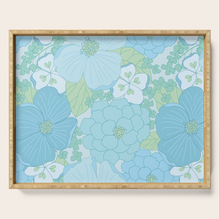 Light Blue Pastel Vintage Floral Pattern Serving Tray Gallery Image 1