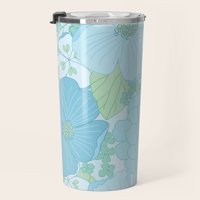 Light Blue Pastel Vintage Floral Pattern Travel Mug Gallery Image 3