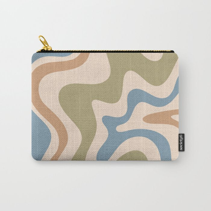Retro Liquid Swirl Abstract Pattern in Muted Green Blue Apricot Cream Carry All Pouch Gallery Image 1